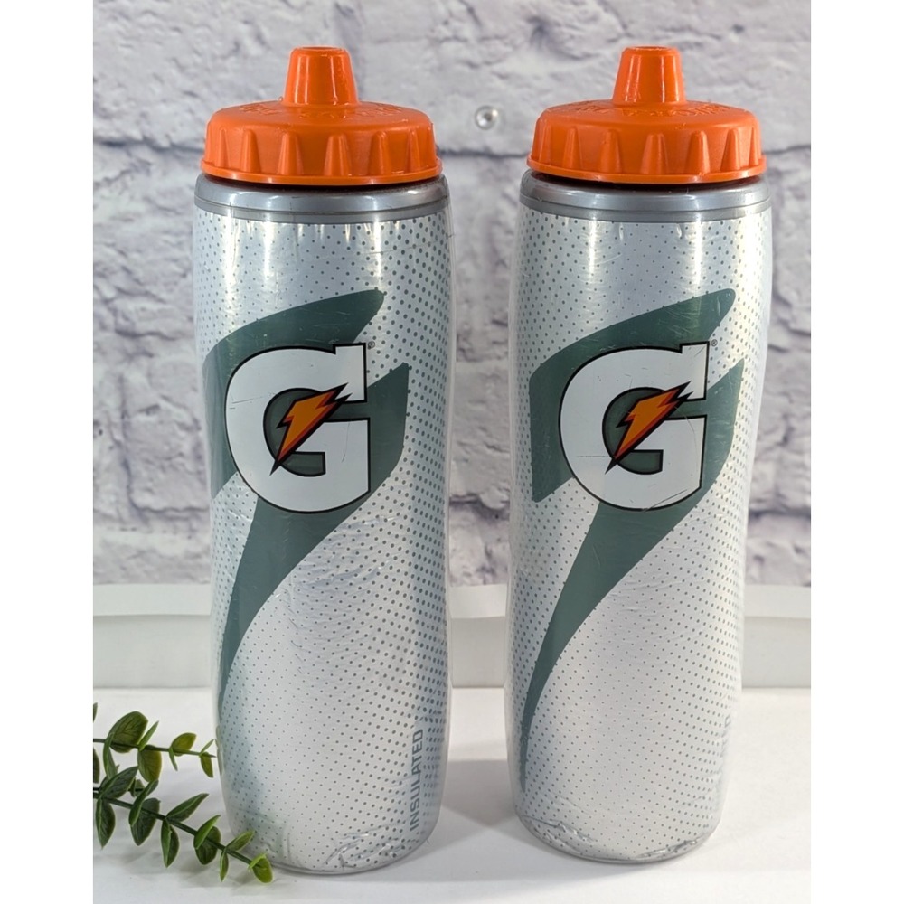 LOT 2🔶Gatorade 30oz Insulated Squeeze Water Bottle Silver Orange Athletic Cycle